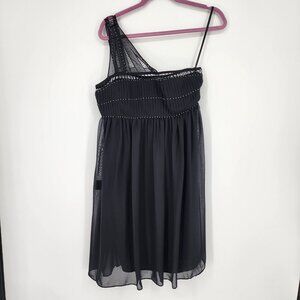 ASOS Maternity One Shoulder Dress 6 Studded Chiffon Mini Babydoll Black Pleated
